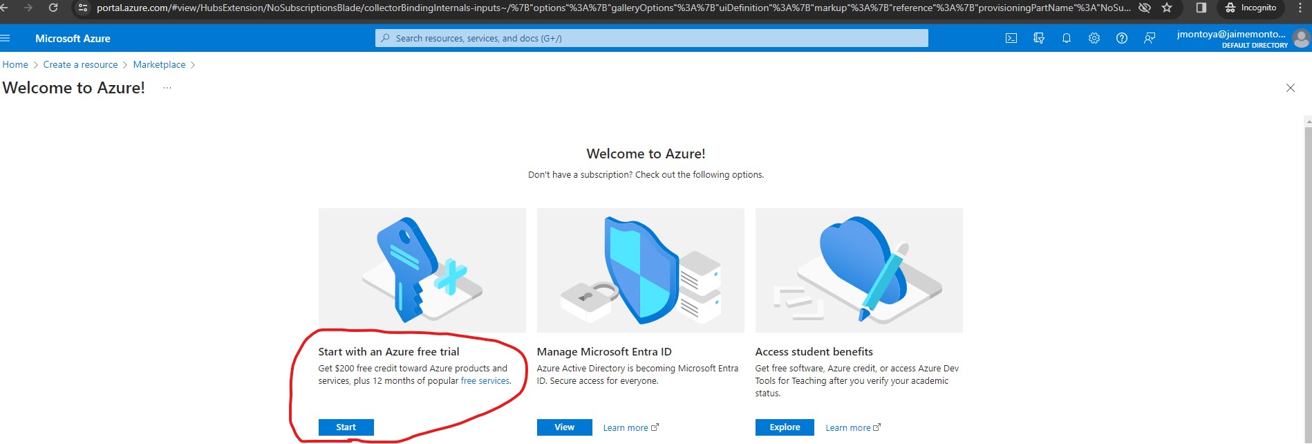 Start with an Azure free trial