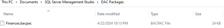 BACPAC file saved successfully