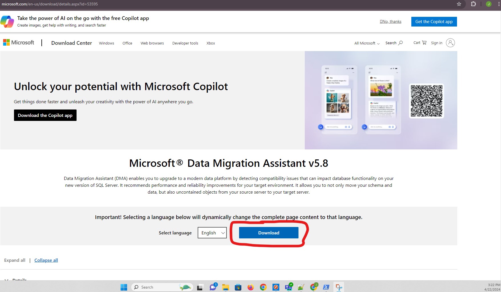 Download Microsoft Data Migration Assistant v5.8