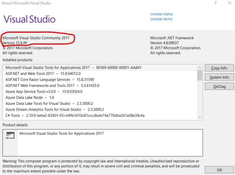 Show installed version of Visual Studio