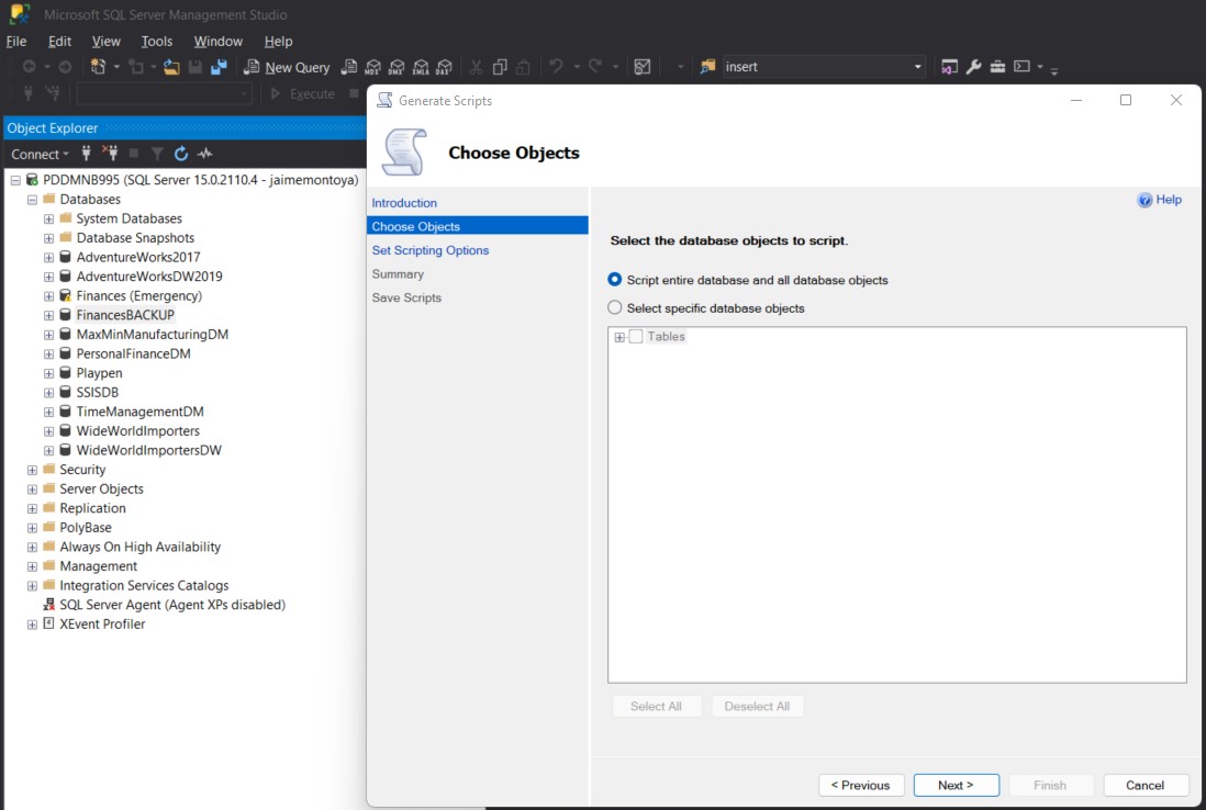 Script entire database and all database objects