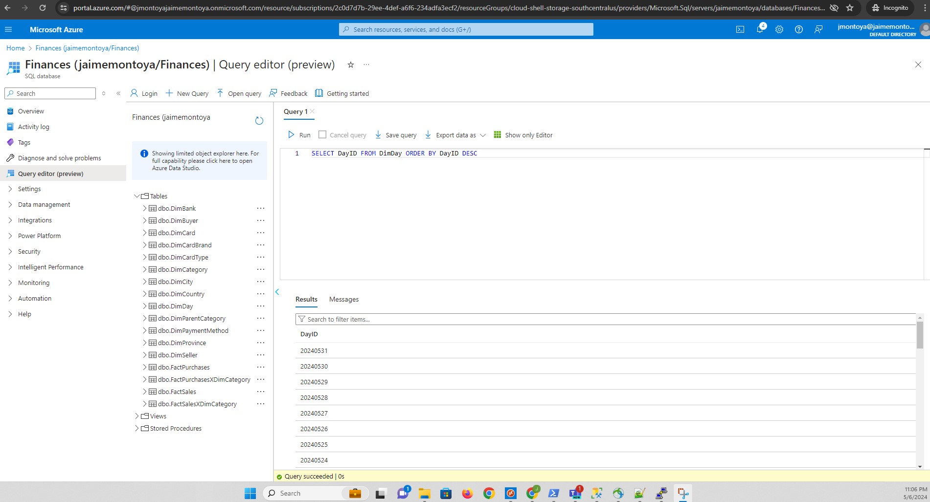 Run query from Azure SQL Database