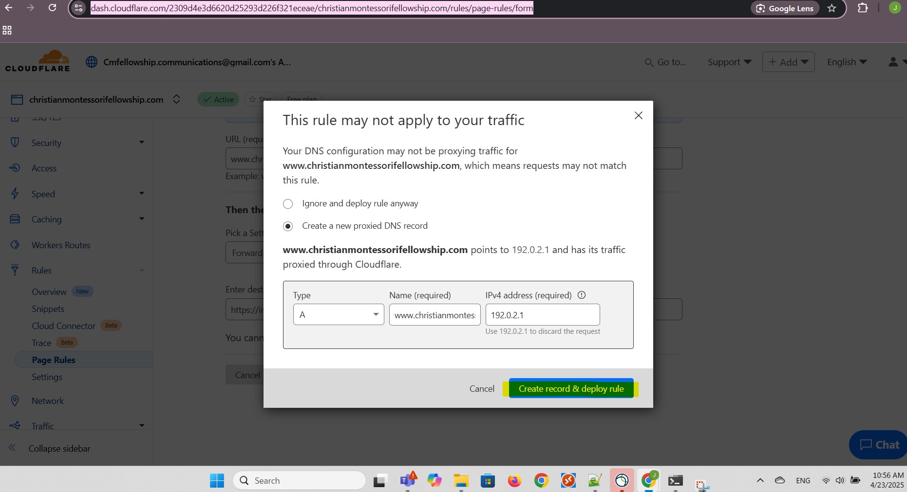 Create record & deploy rule