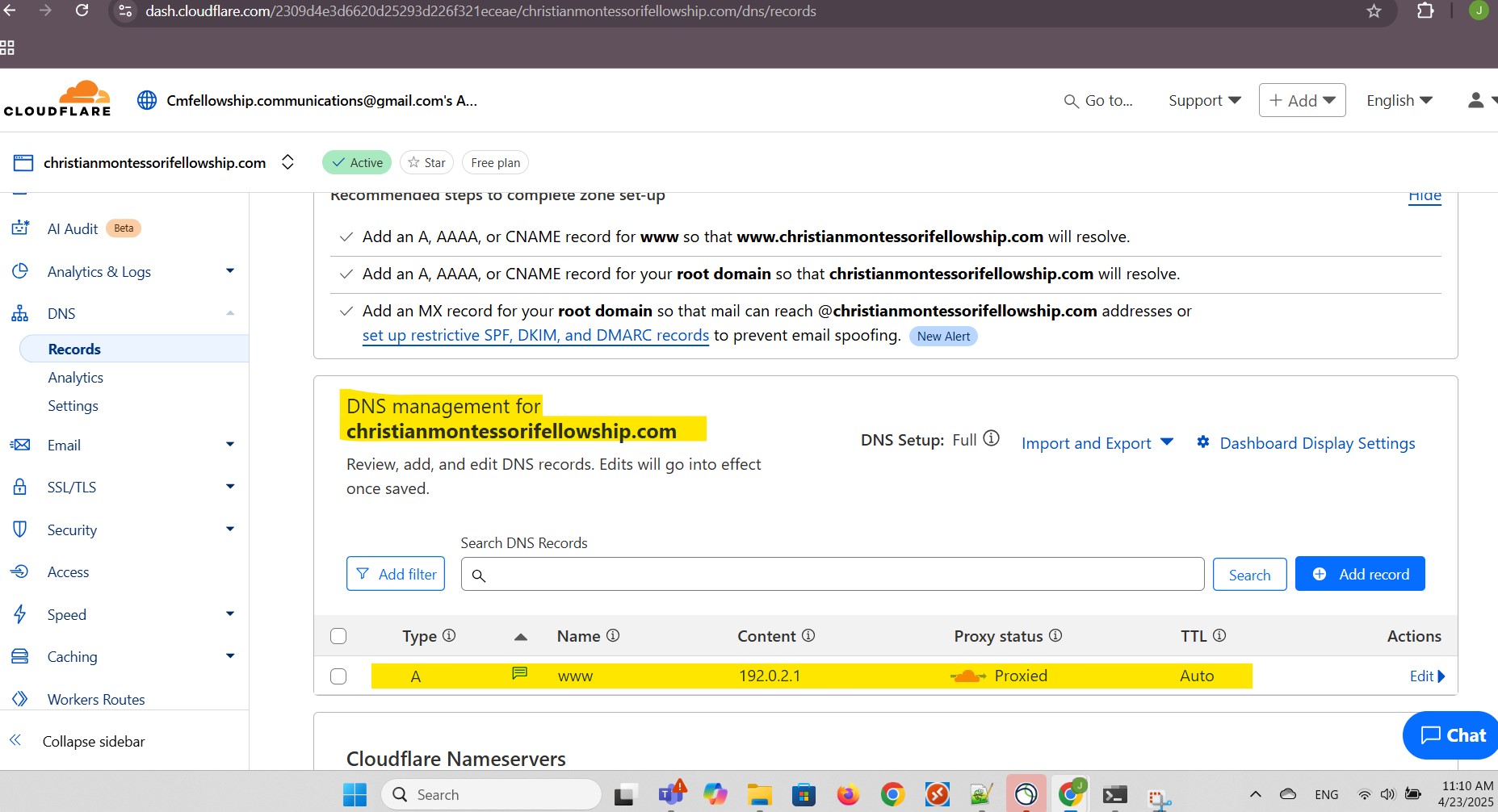 DNS record type A created automatically for Page Rule
