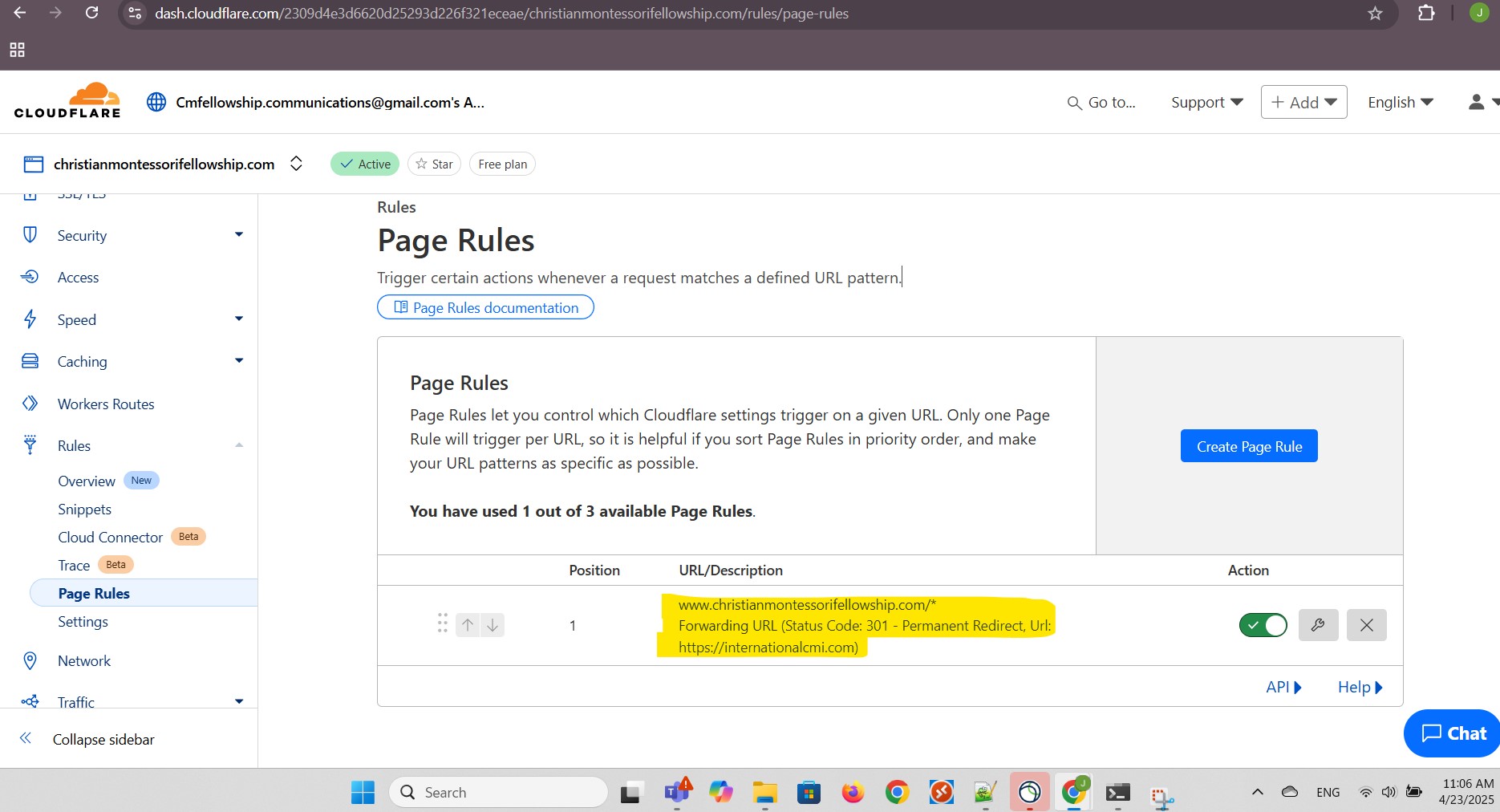 Page Rule created successfully