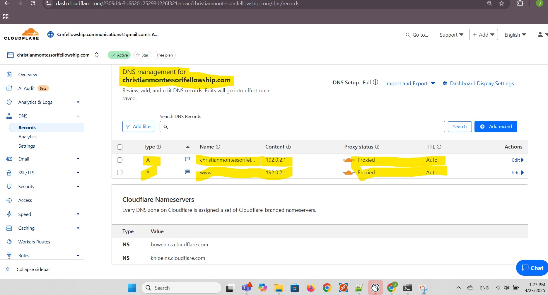 Two DNS records type A