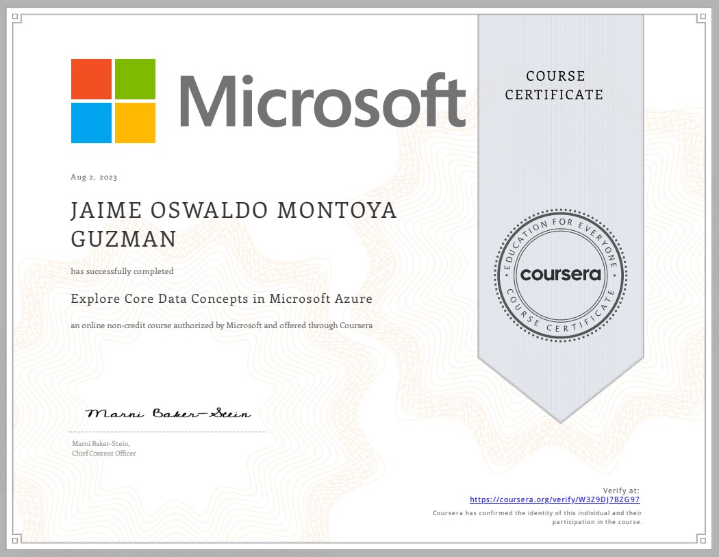 Explore Core Data Concepts in Microsoft Azure - Coursera - Jaime Montoya