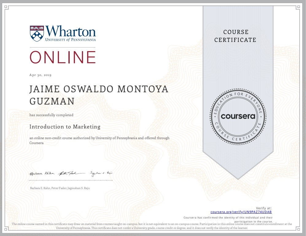 Introduction to Marketing - Coursera - Jaime Montoya