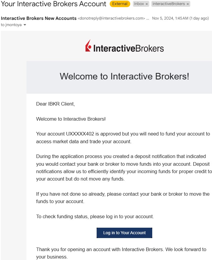 Interactive Brokers account approved