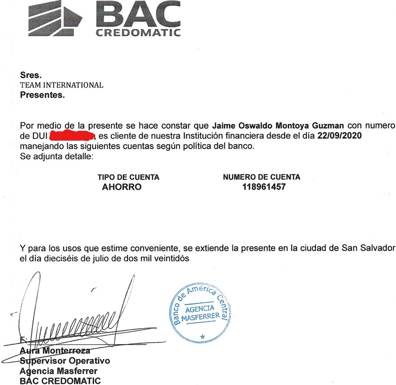BAC Credomatic account number