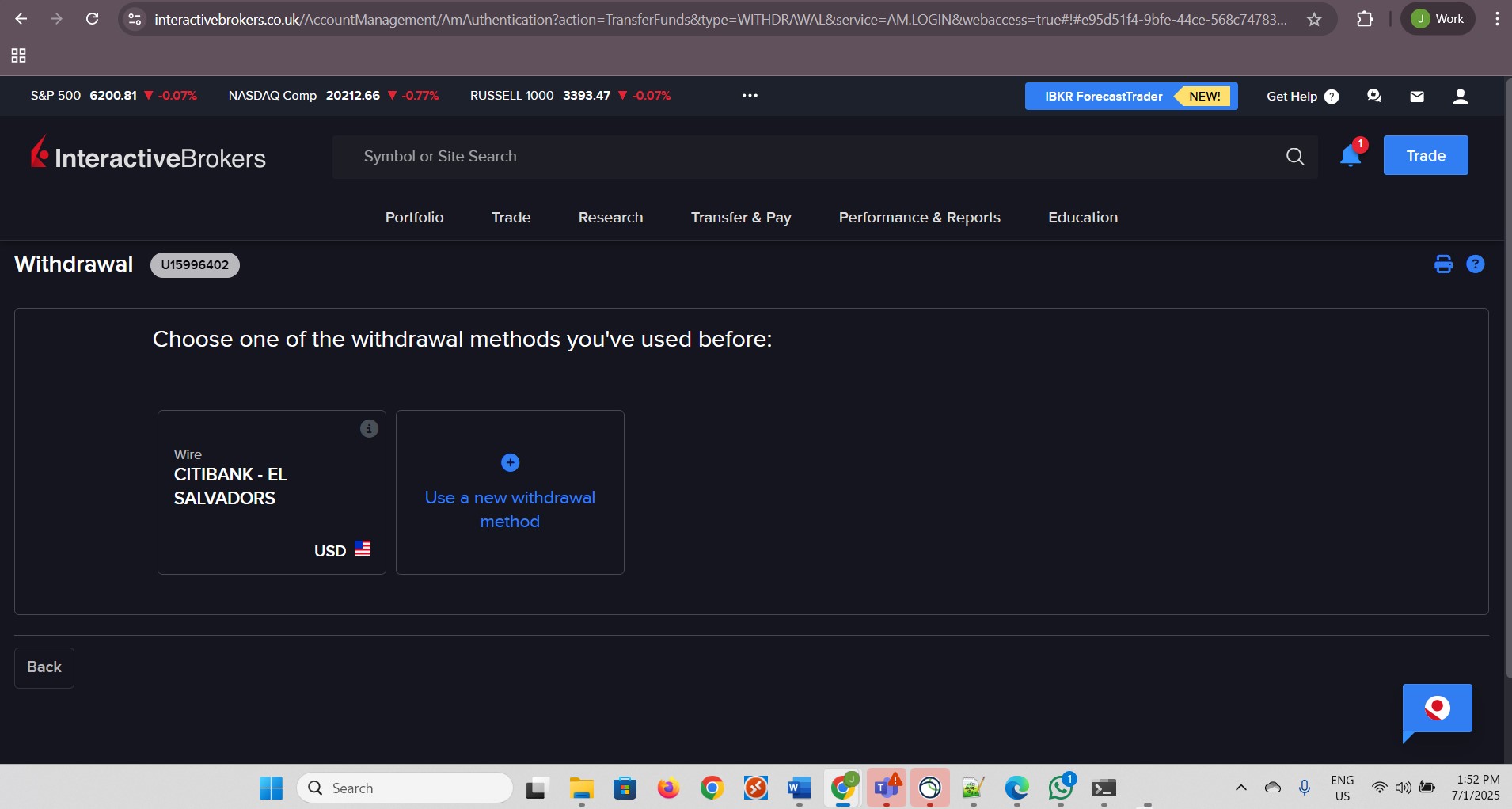 Choose withdrawal method.