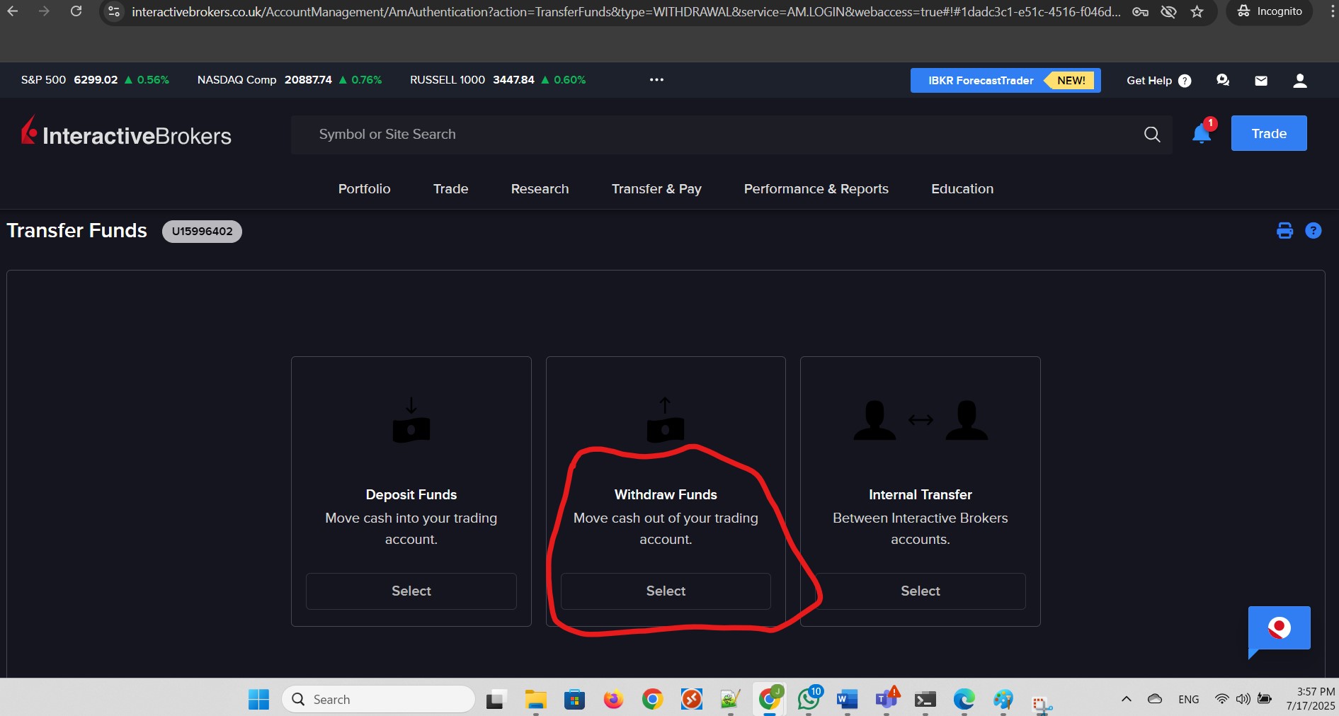 Click Withdraw Funds