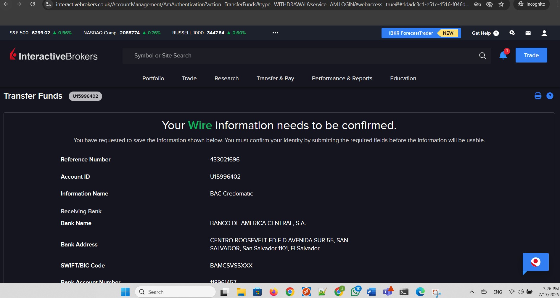 Confirm identity for wire transfer. Part 1 of 3.