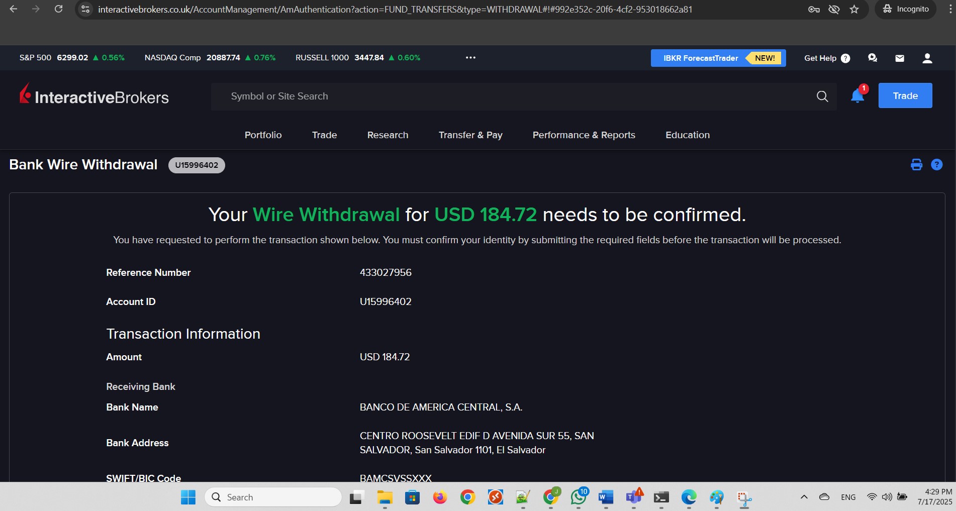 Confirm withdrawal. Part 1 of 3.