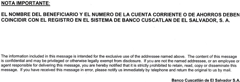 Banco CUSCATLAN SWIFT codes. Part 2 of 2.