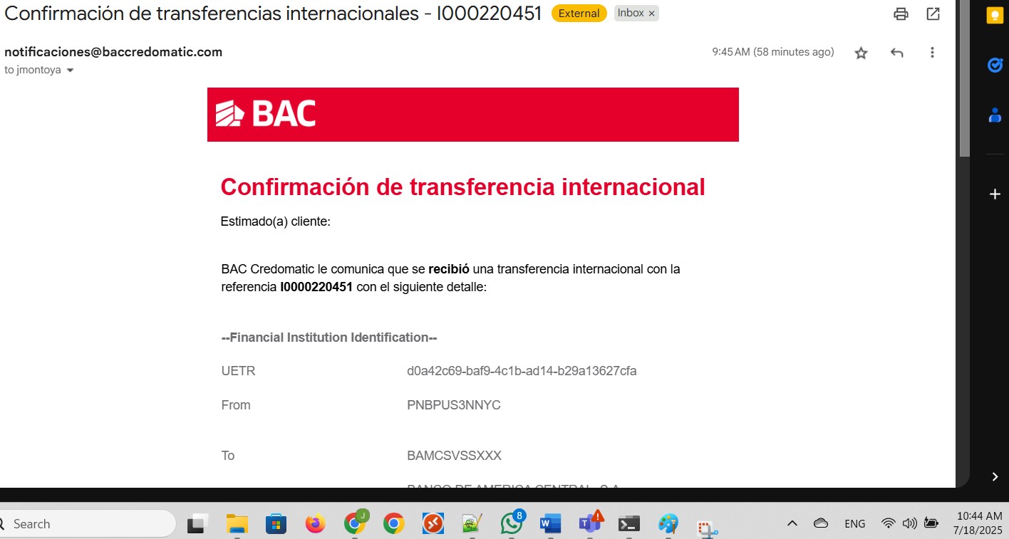 Email confirmation for Wire transfer. Part 2 of 4.