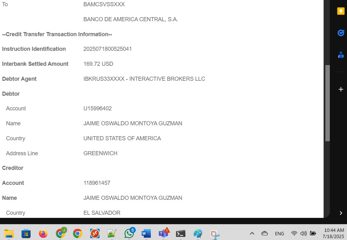 Email confirmation for Wire transfer. Part 3 of 4.