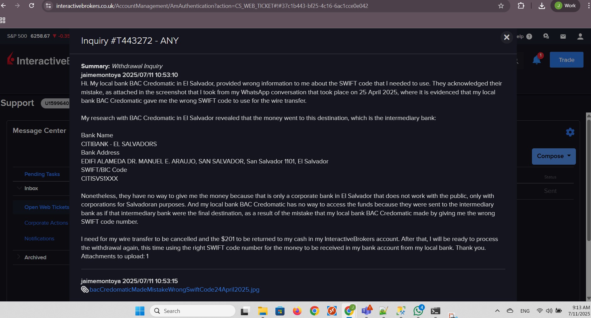 Interactive Brokers. Withdrawal Inquiry.