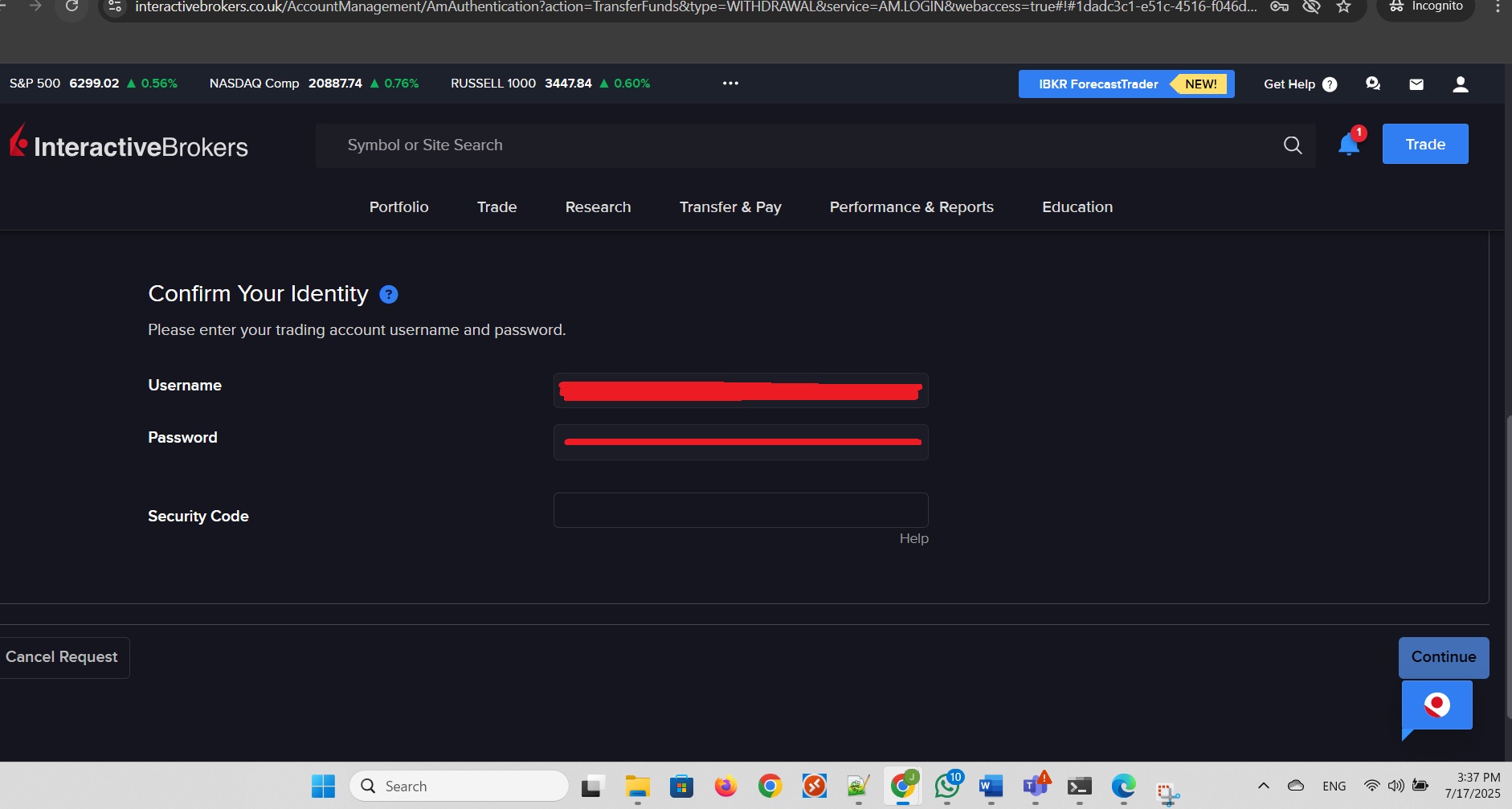 Provide credentials and click Continue