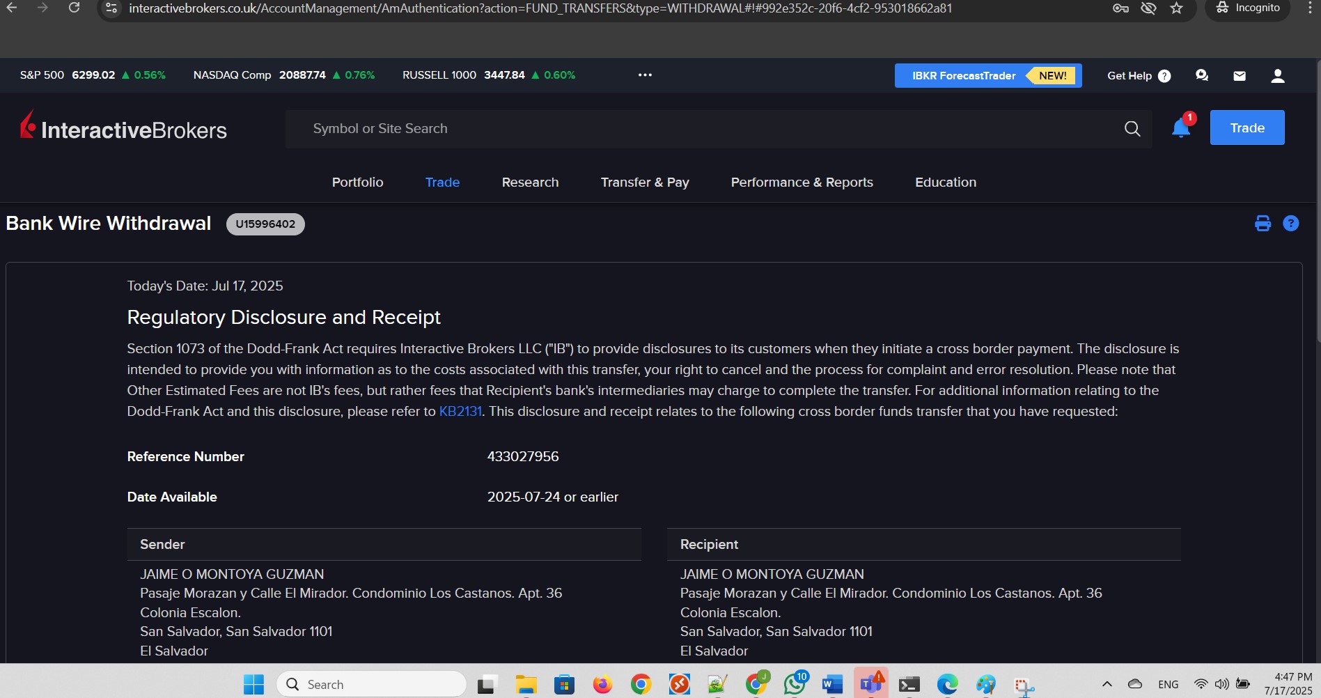 Regulatory Disclosure and Receipt. Part 1 of 3.