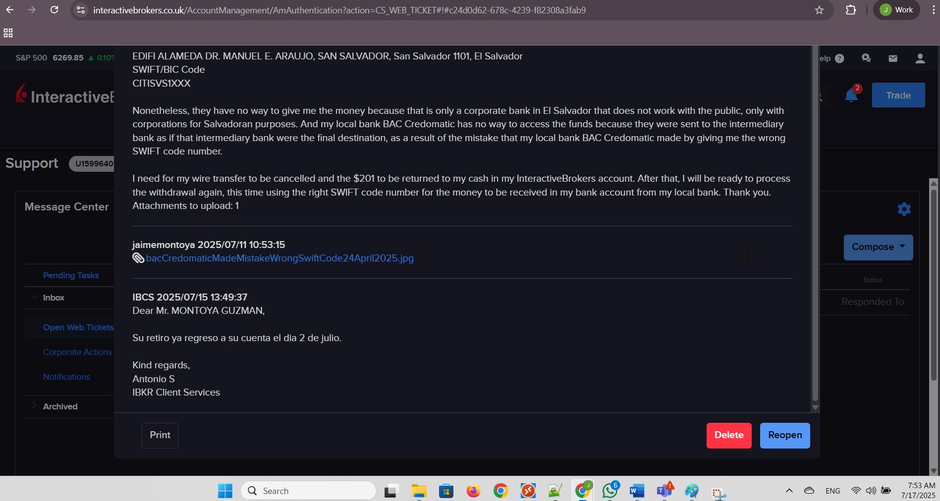 Reply from Interactive Brokers