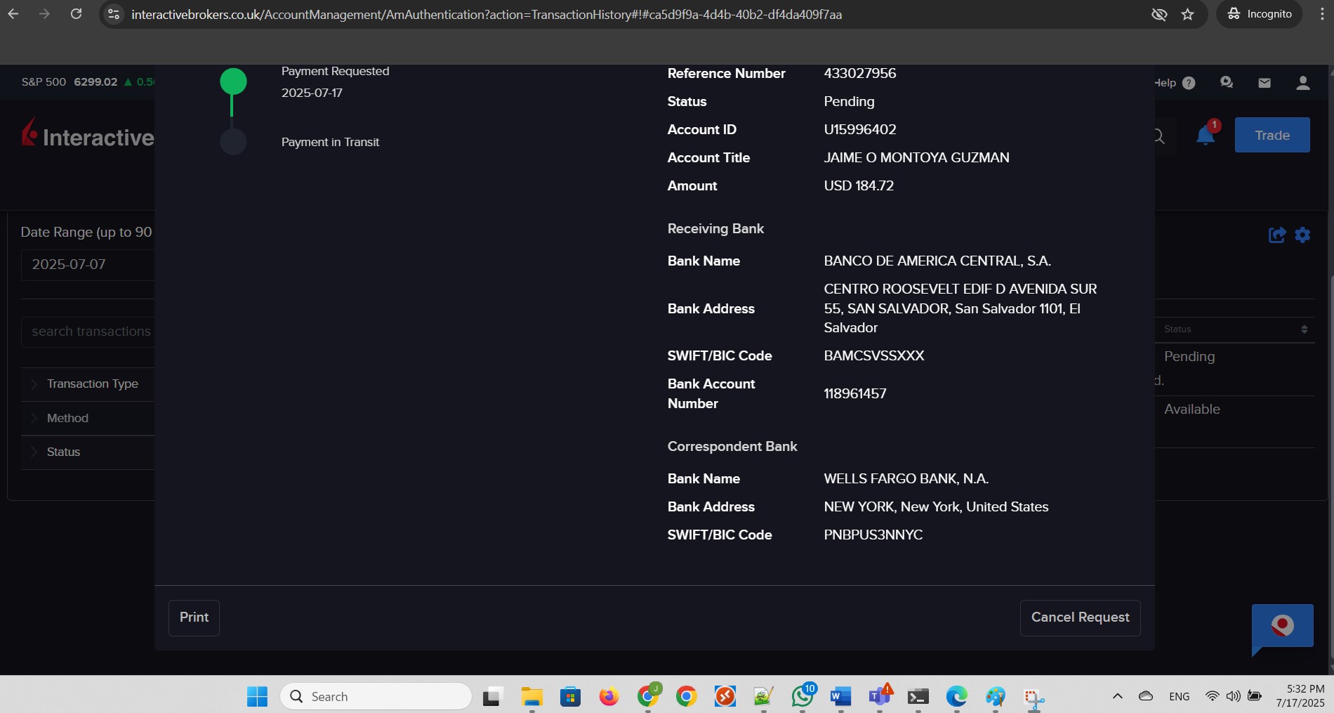 Show pending withdrawal. Part 2 of 2.