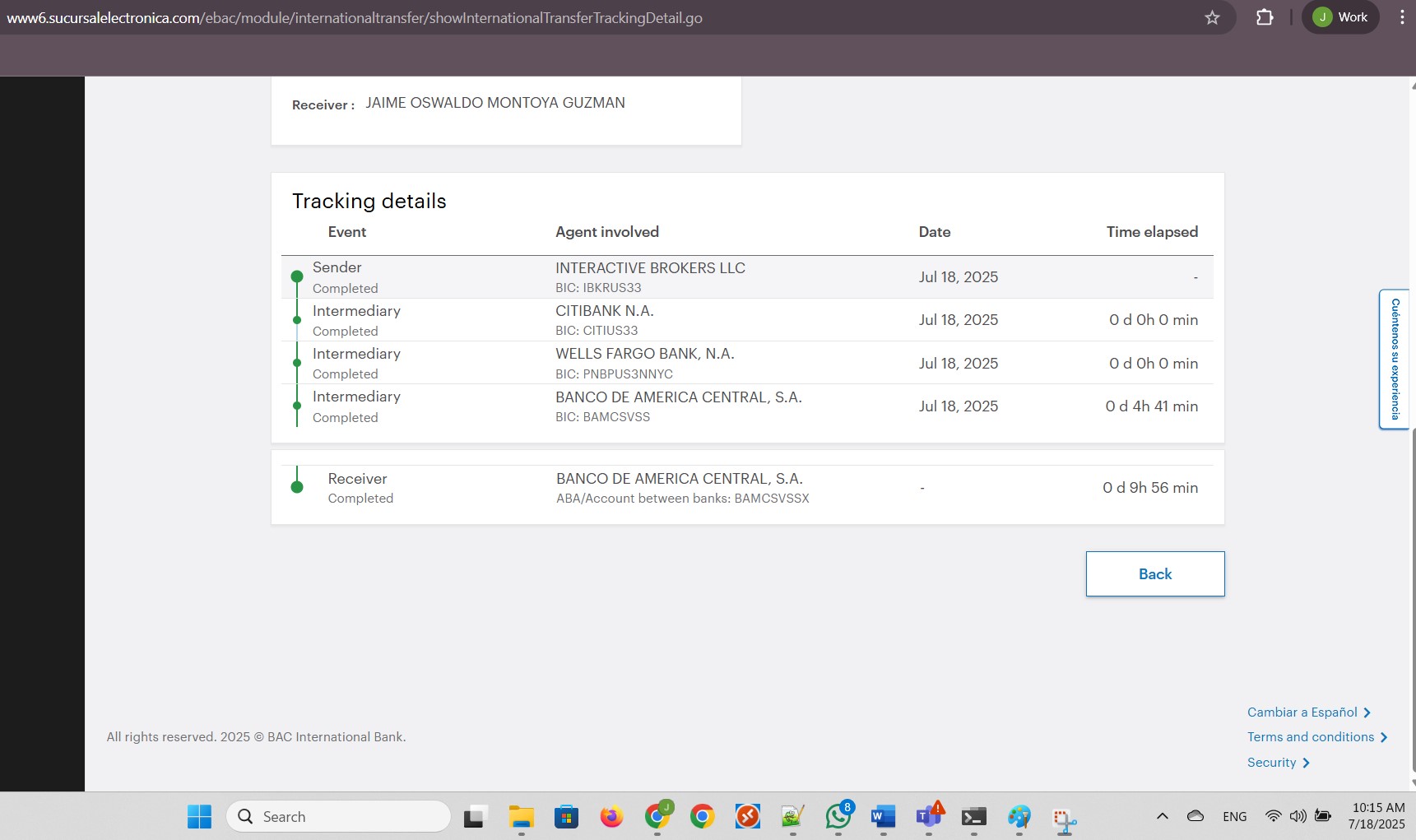 Wire Transfer completed