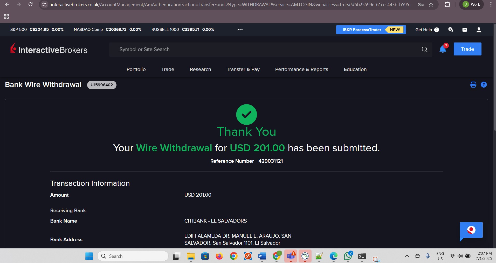 Withdrawal submitted. Part 1 of 3.