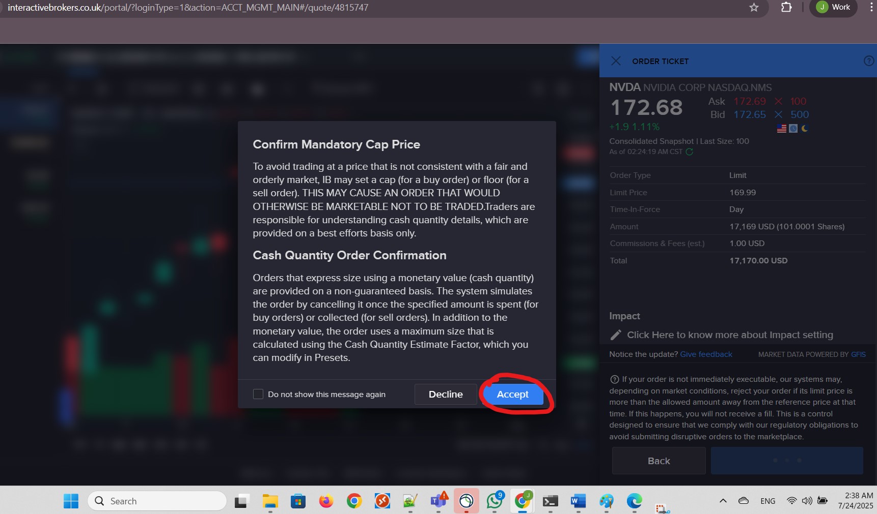 Confirm Mandatory Cap Price.