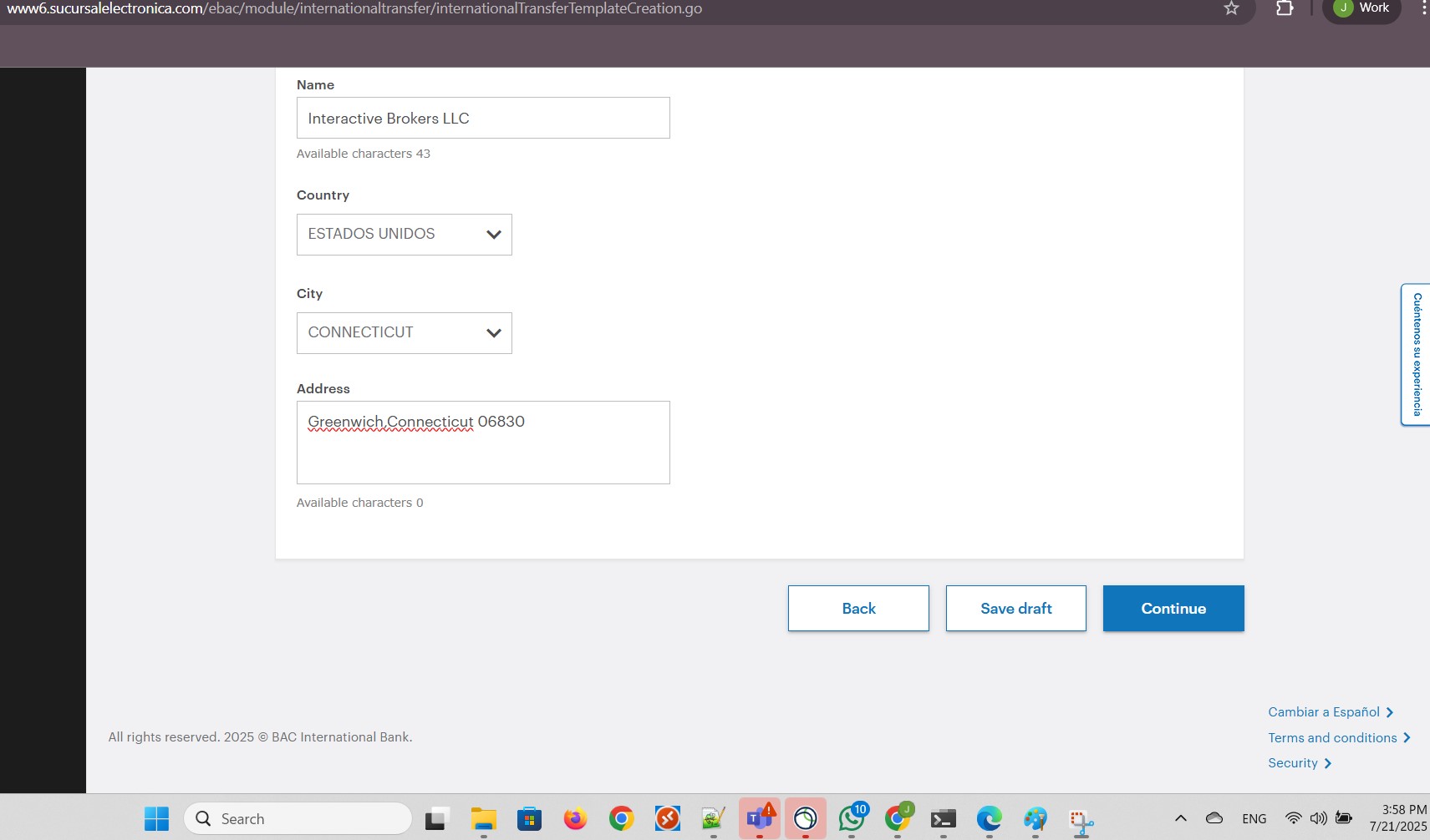 Bank information for template. Part 3 of 3.