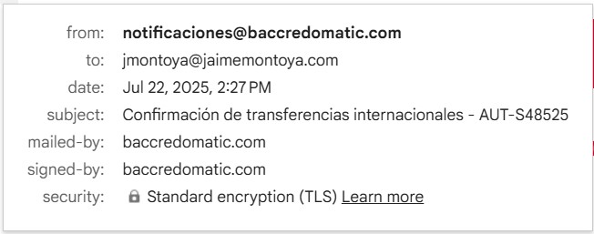 Email notification of successful wire transfer. Part 1 of 4.