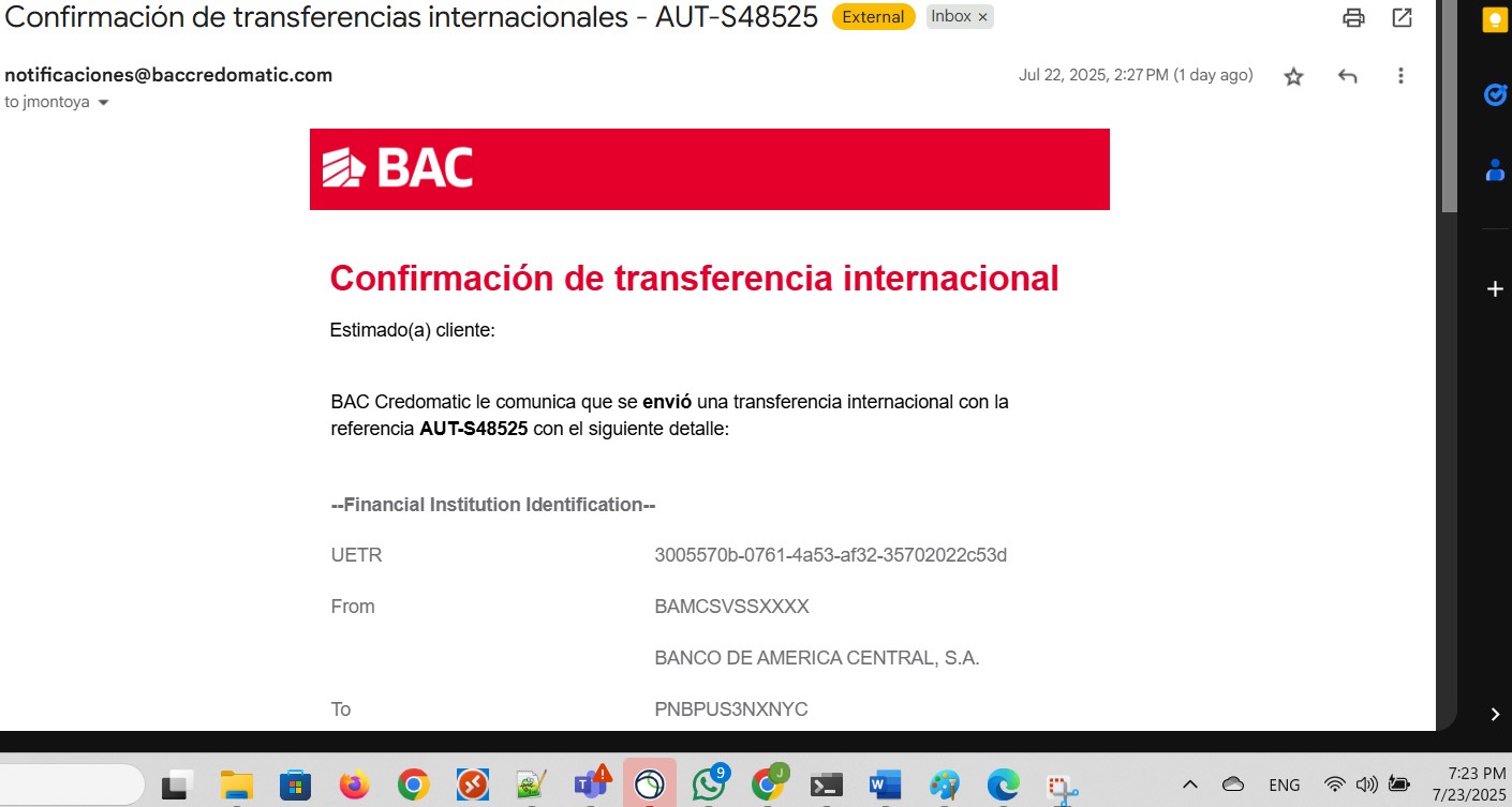 Email notification of successful wire transfer. Part 2 of 4.