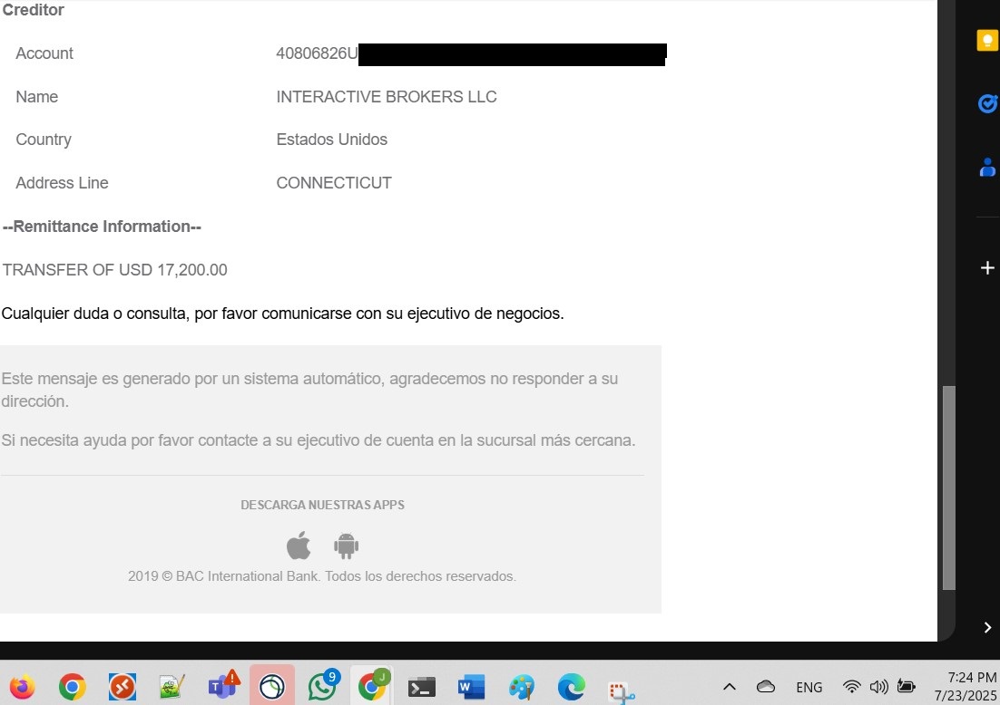 Email notification of successful wire transfer. Part 4 of 4.