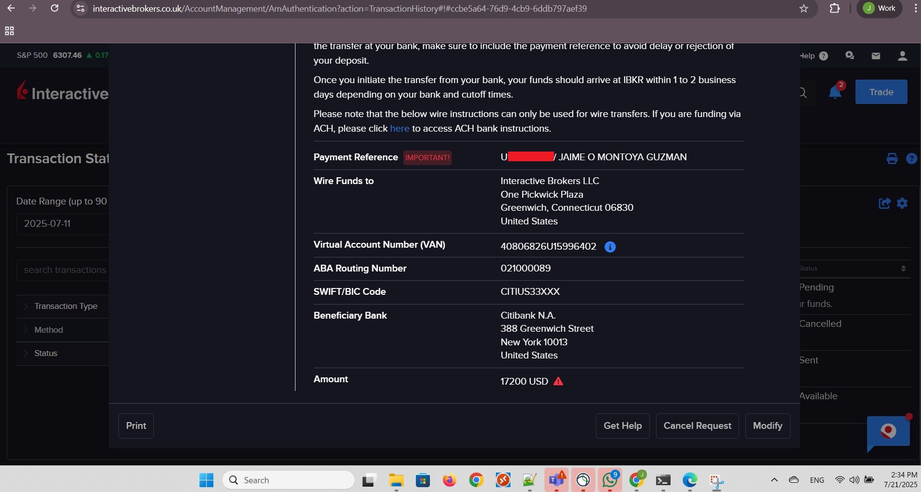 Notification of wire transfer successful. Part 2 of 2.