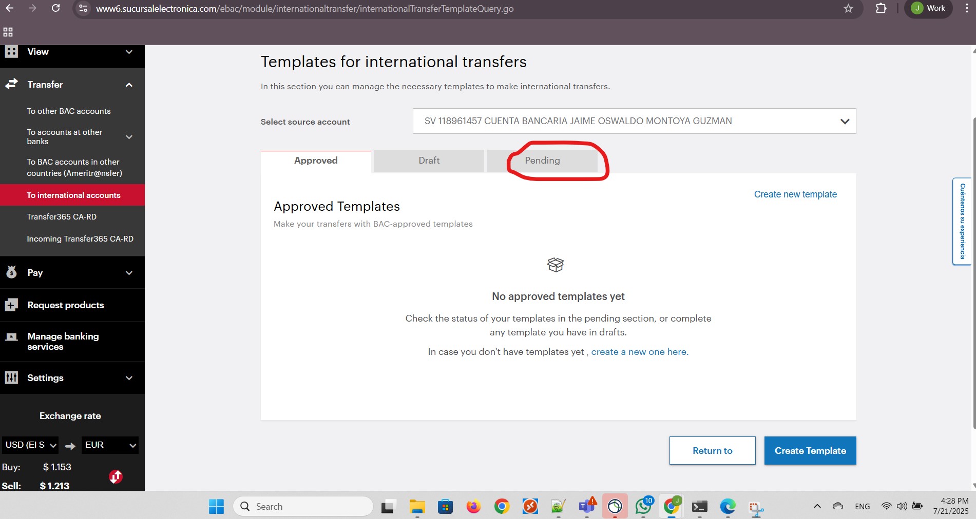 Click Pending tab in Templates.