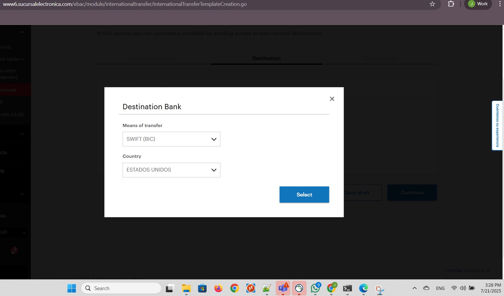 Provide destination bank SWIFT/BIC Code.