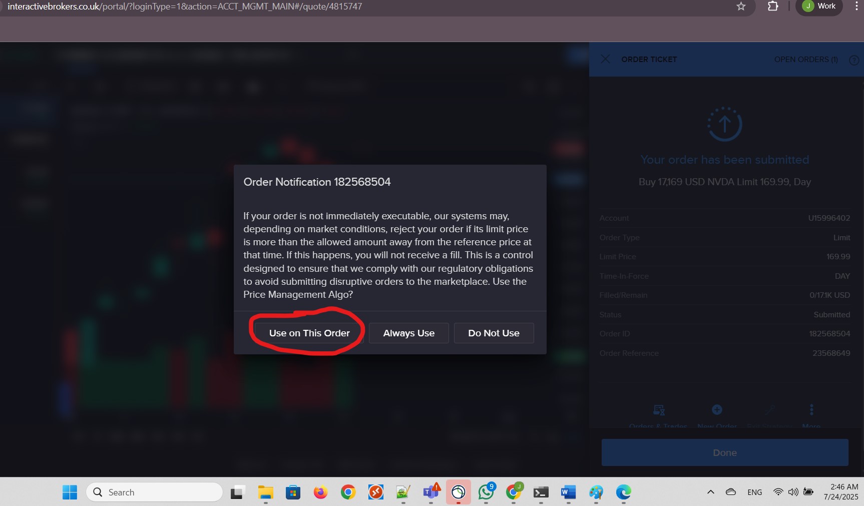 Use Price Management Algo on this order.